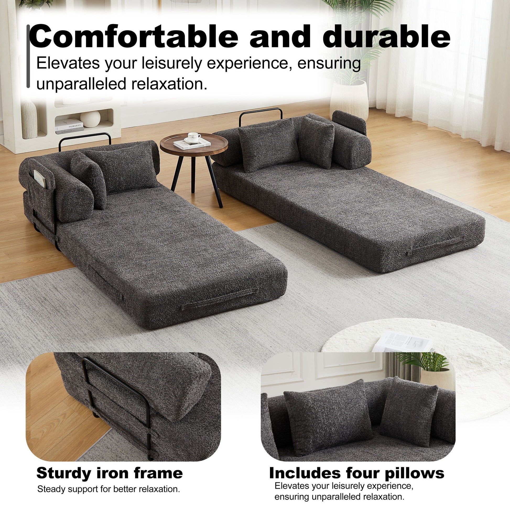 Convertible Sleeper Sofa Bed With Cylindrical Pillow Home Essentials