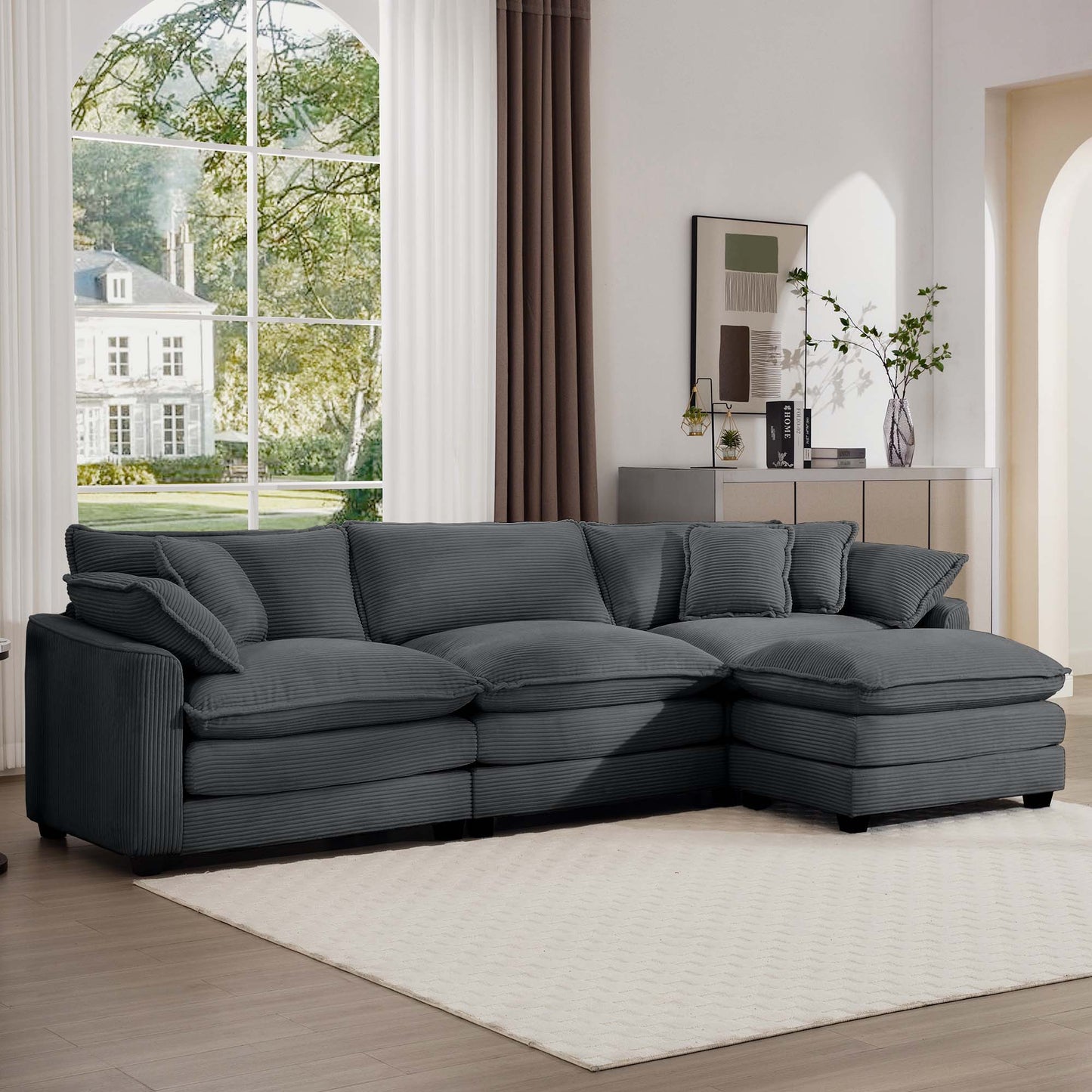 Modern Oversized Modular Cushion Sofa With Ottoman, Low Back, Deep Seating Sofa Set Home Essentials