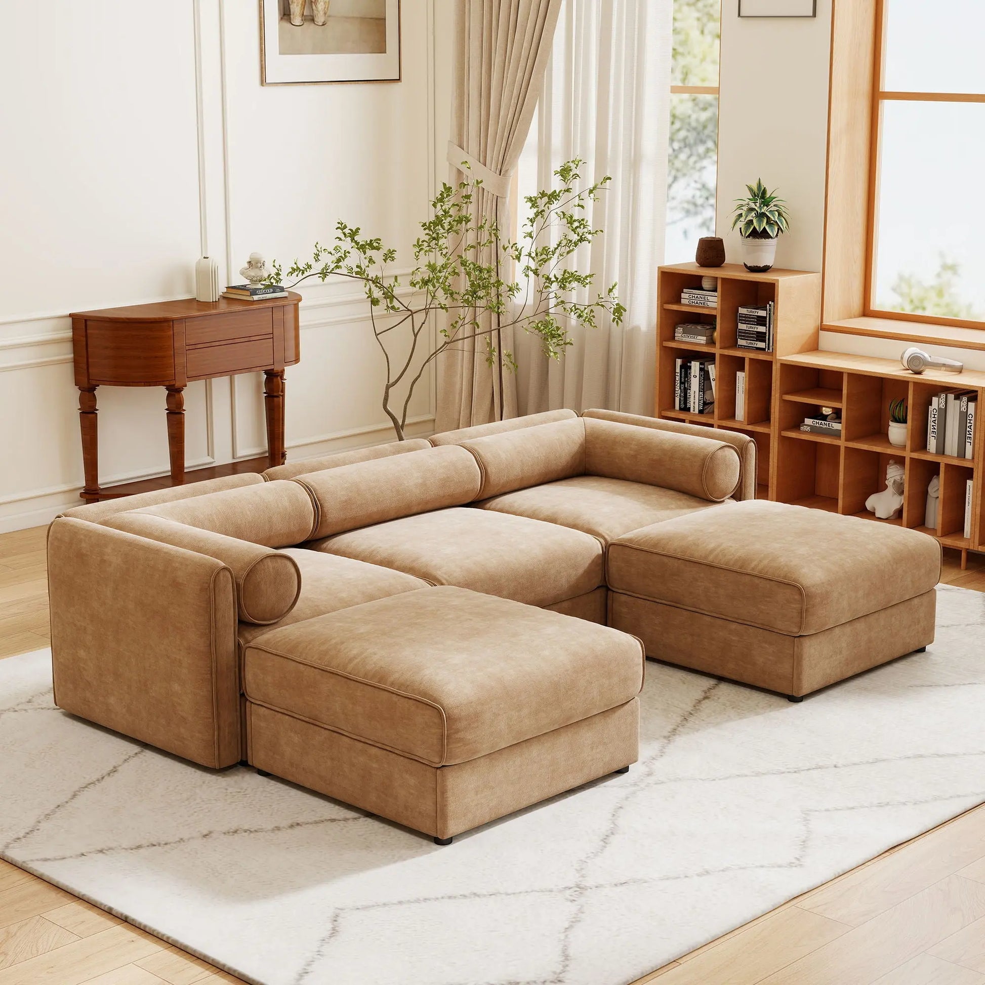 Contemporary Elegant White Chenille Sofa With Storage And Ottoman Home Essentials