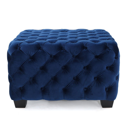 Modern Glam Ottoman With Velvet Upholstery And Button Tufted Design Noble House