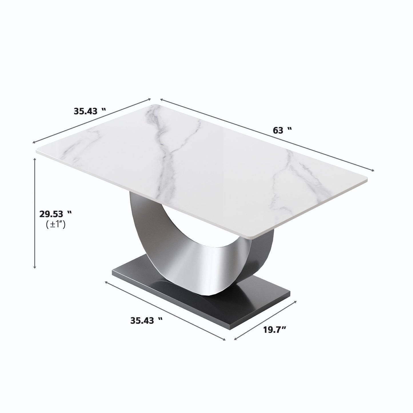63" Modern Artificial Stone Crescent-Shaped Metal Legs, Can Accommodate 6-8 People - White / Black Home Essentials