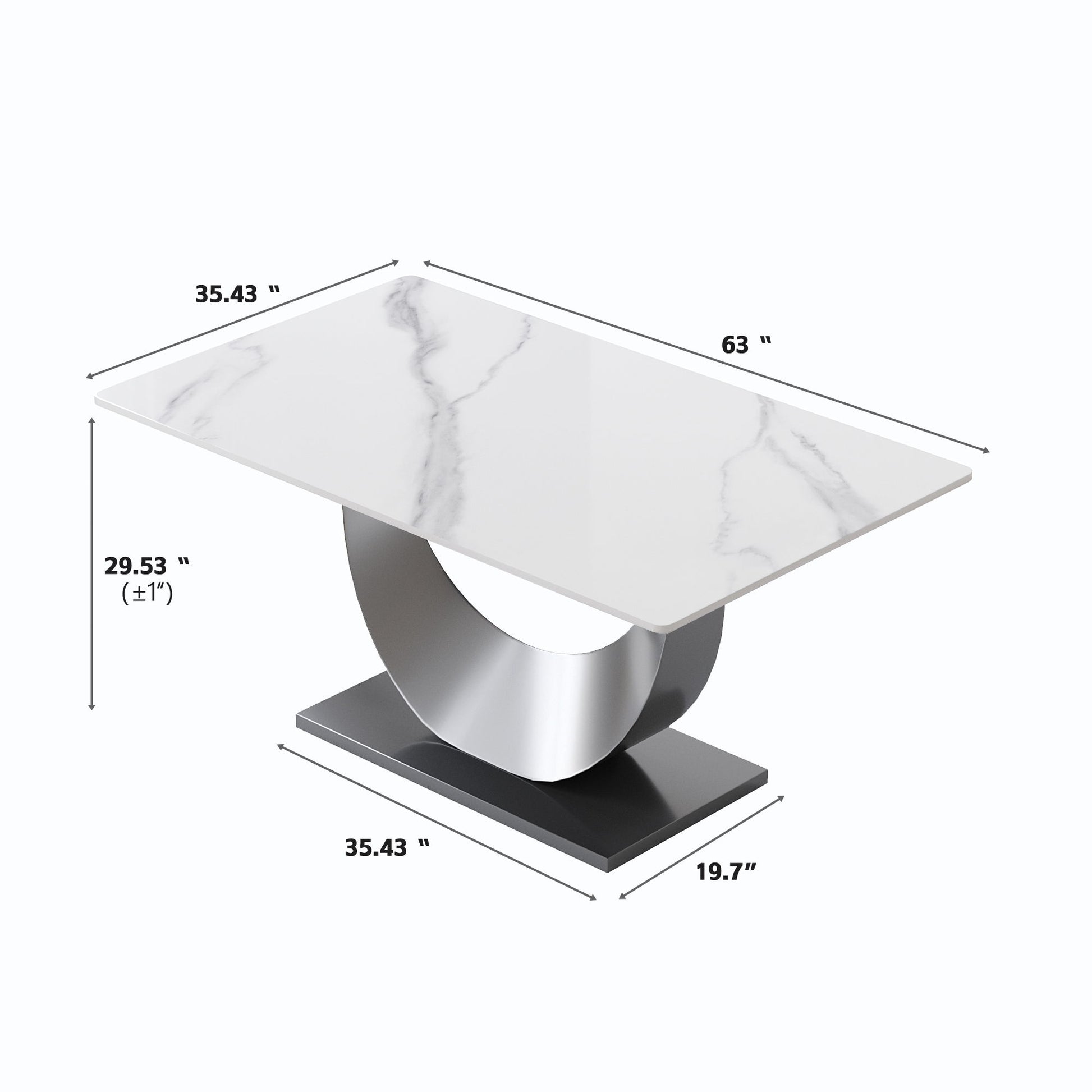 63" Modern Artificial Stone Crescent-Shaped Metal Legs, Can Accommodate 6-8 People - White / Black Home Essentials