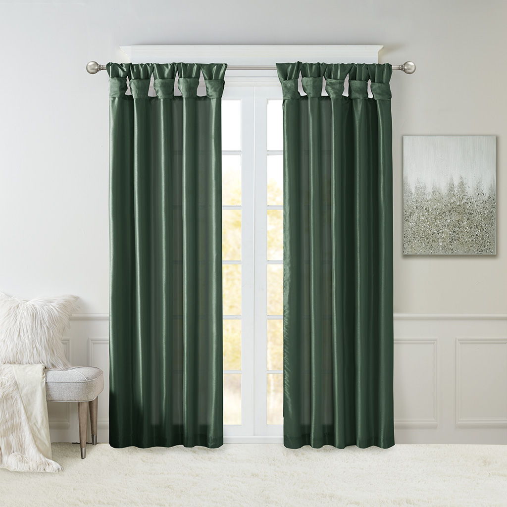 Emilia - Fabric Twist Tab Lined Window Curtain Panel - Green