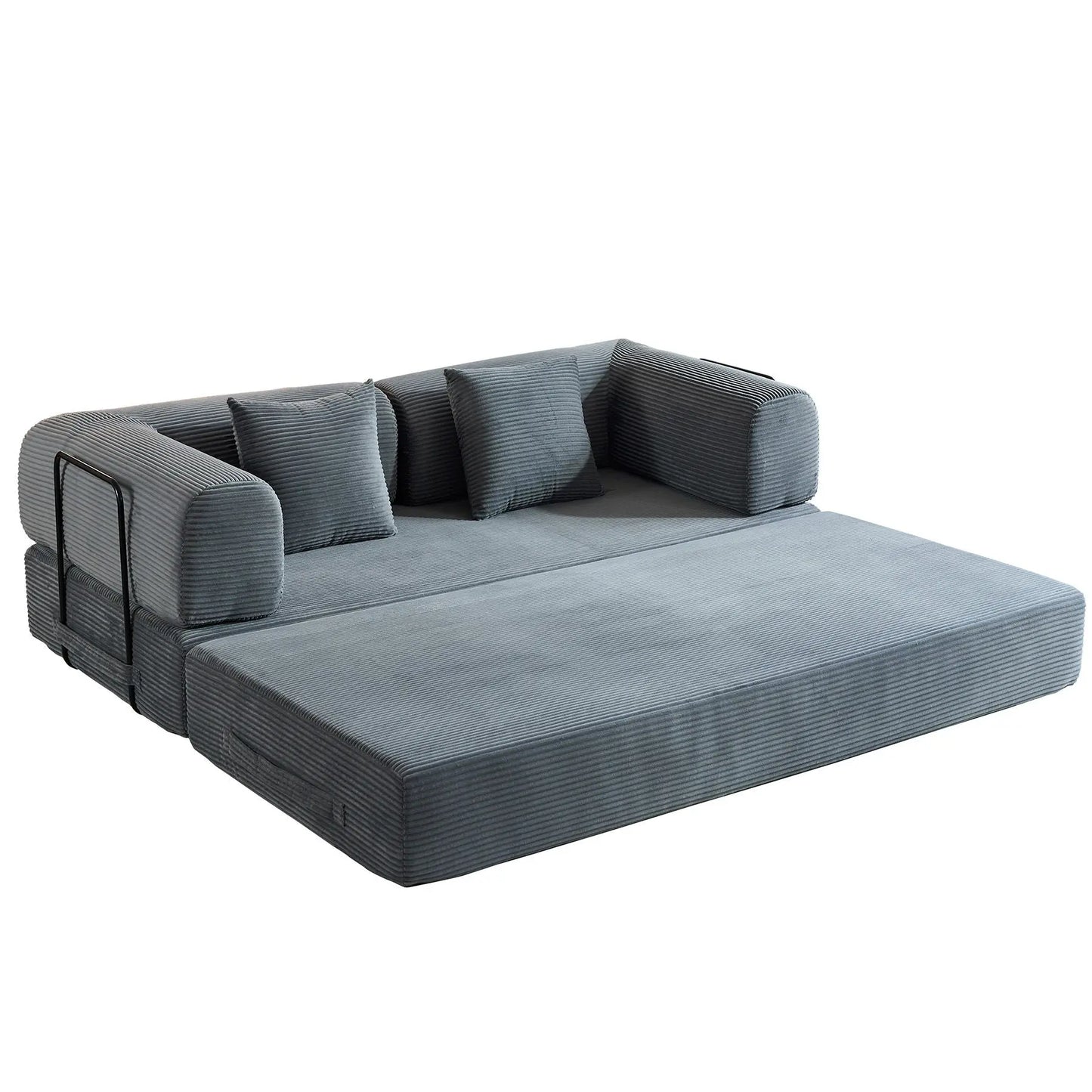 Convertible Sleeper Sofa Bed With Cylindrical Pillow, With Fixed Shape Frame Home Essentials