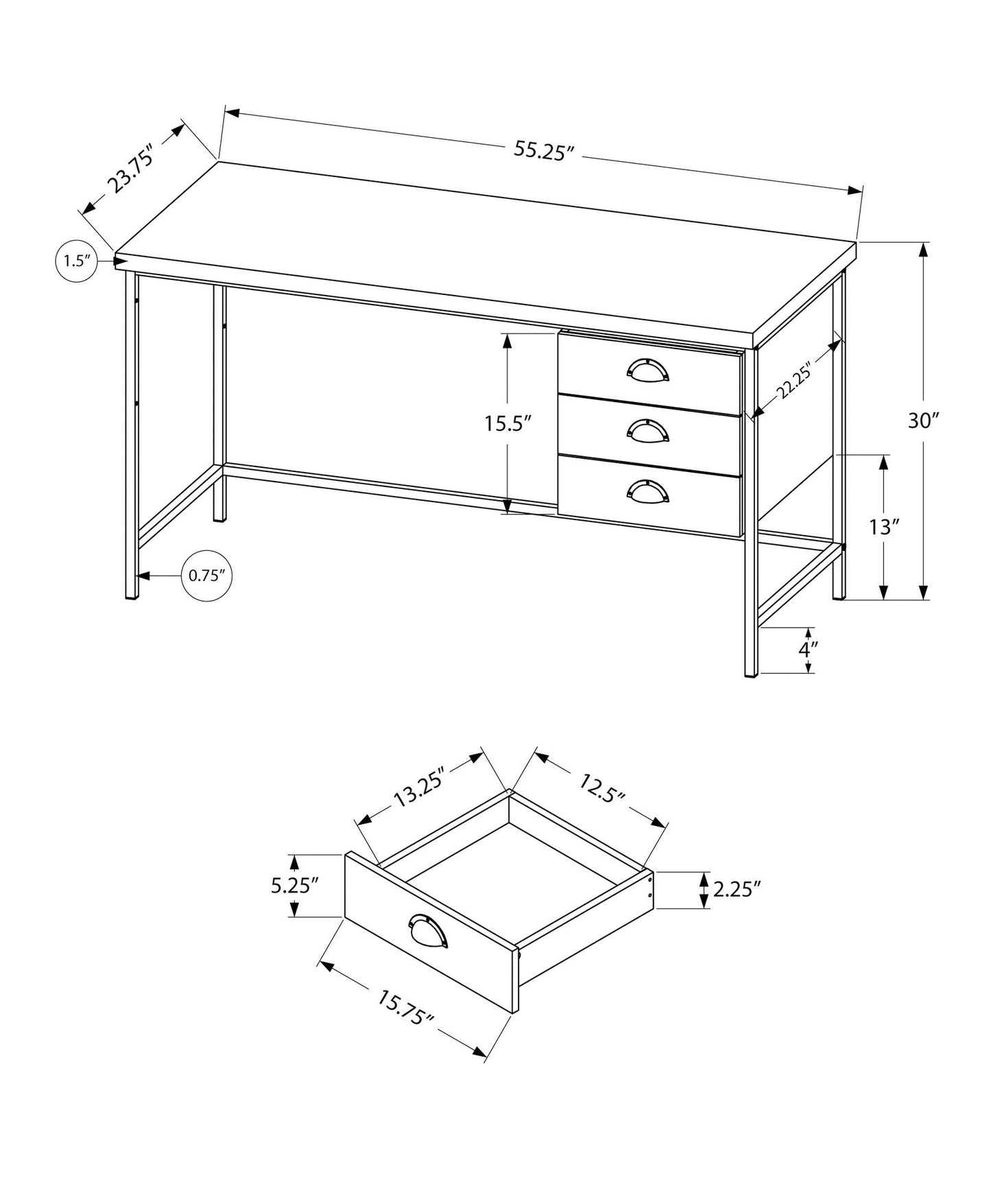 Computer Desk For Home Office, Laptop, 3 Storage Drawers, Contemporary & Moder 8th Street