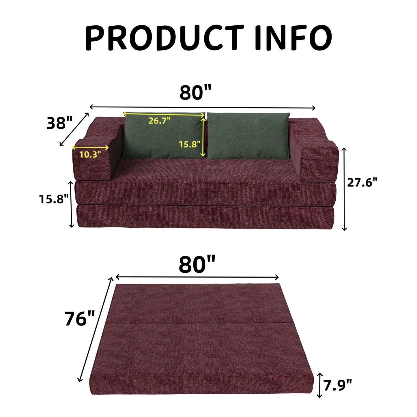 3 Seat Folding Floor Couch & King Size Bed Mattress Home Essentials