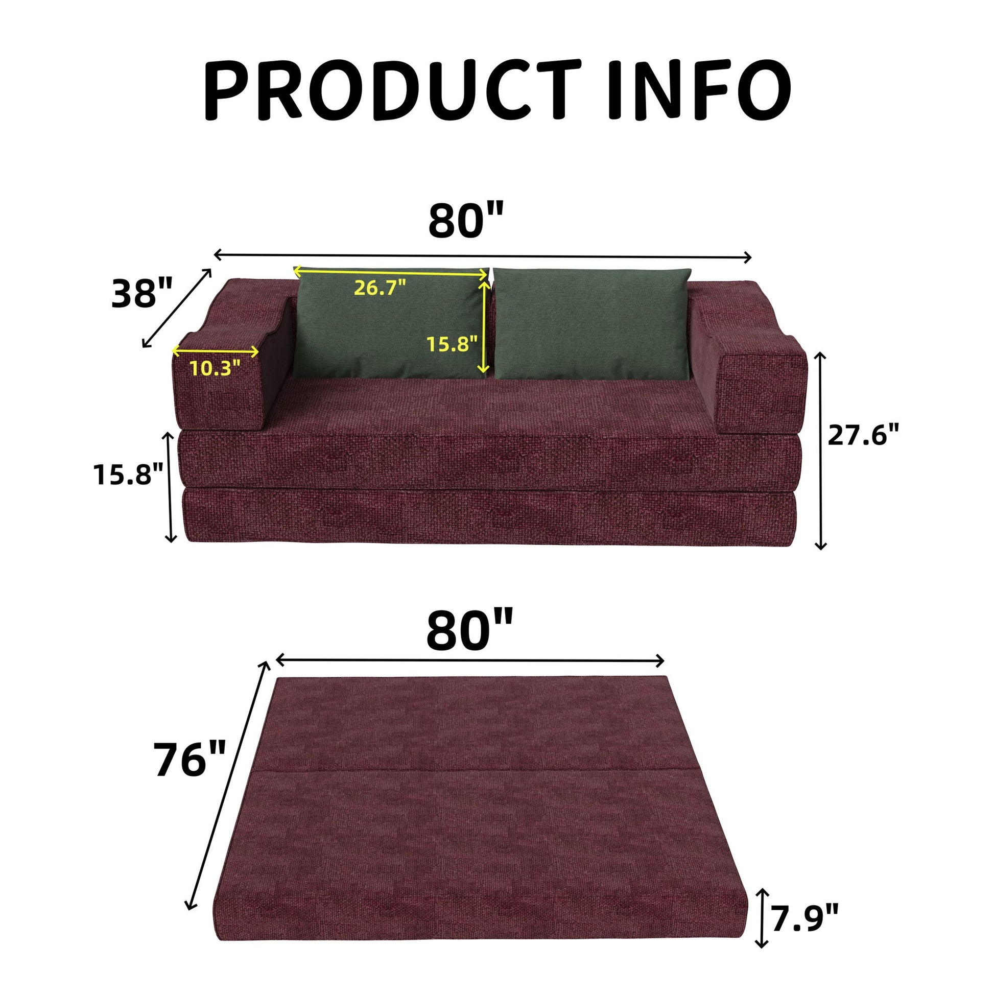 3 Seat Folding Floor Couch & King Size Bed Mattress Home Essentials