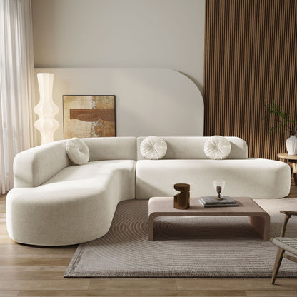 Extra Large Sectional Sofa Soft Fabric Upholstery, Elegant Curved Design With 3 Round Cushions, High - Resilience Foam For Ultimate Comfort - Beige Noble House