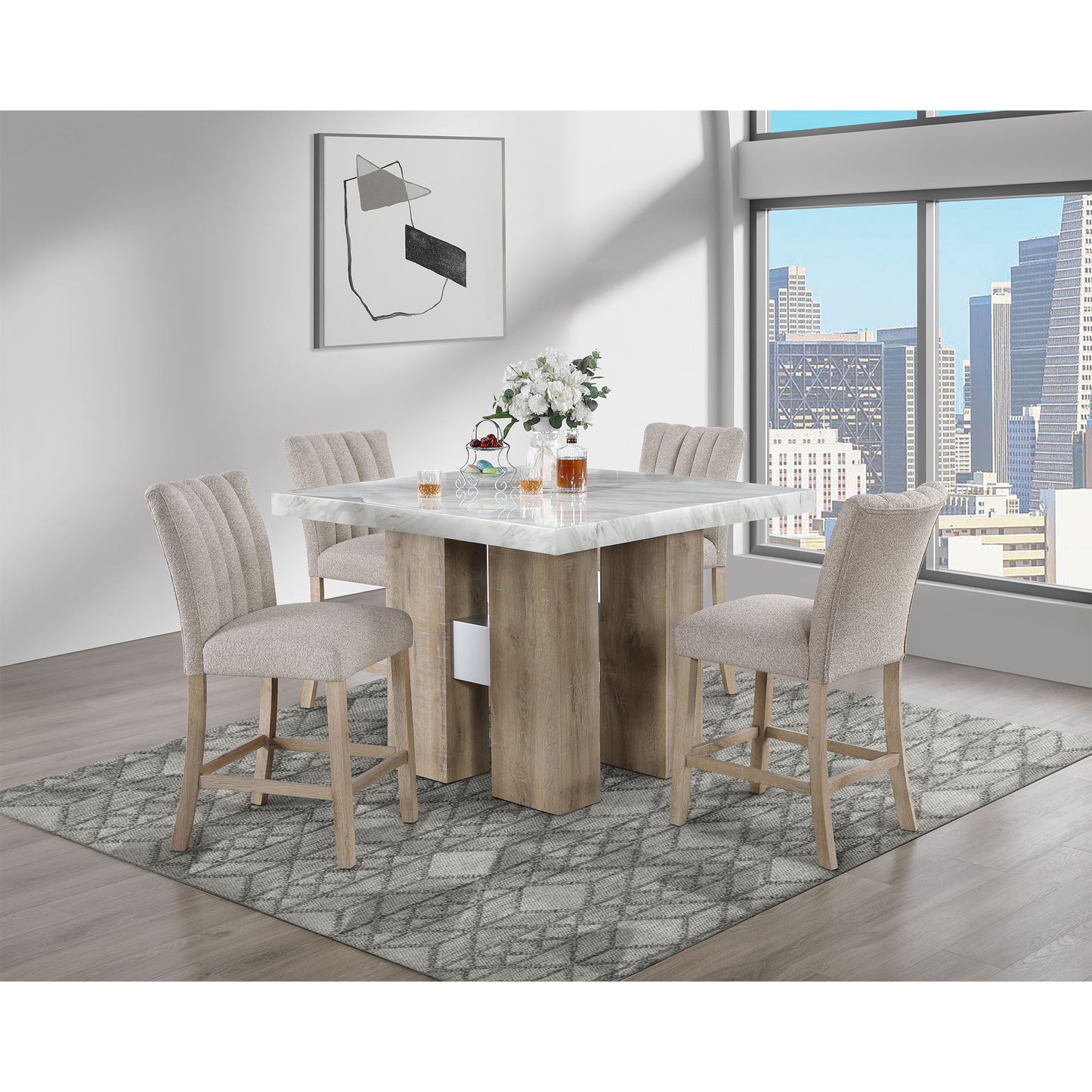 Mikha - Bar Table And 4 Bar Stools Global Furniture USA