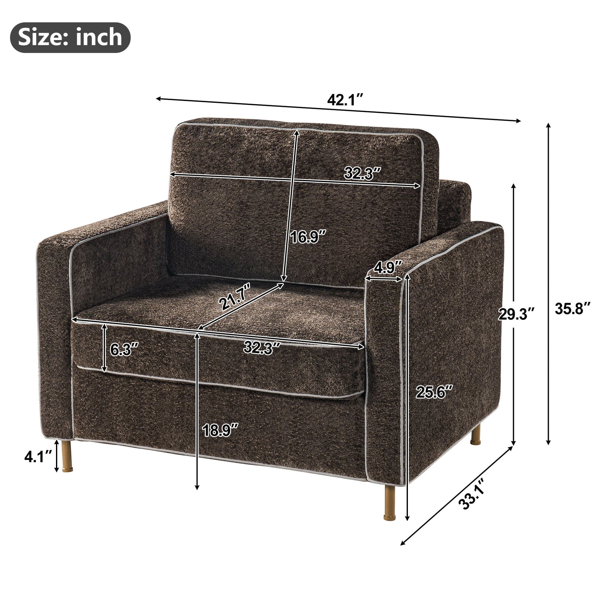 Accent Chair Upholstered Single Sofa With Square Arms, Sewn Pillow Back For Living Room Noble House