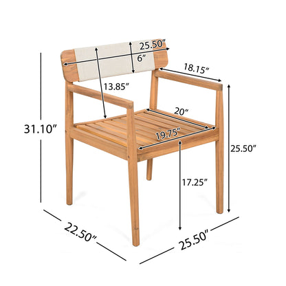 Creative Braided Acacia Wood Outdoor Dining Table And Chairs With Armrests (Set of 2) - Teak / White Noble House