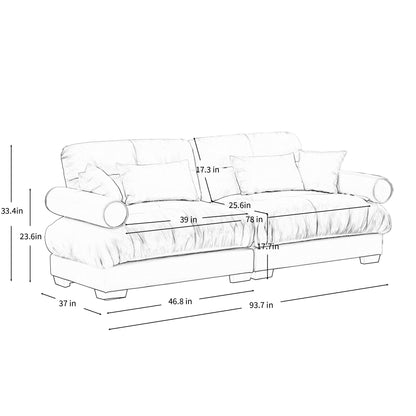 Modern Sofa With Bolstered Armrests And Pillows Home Essentials