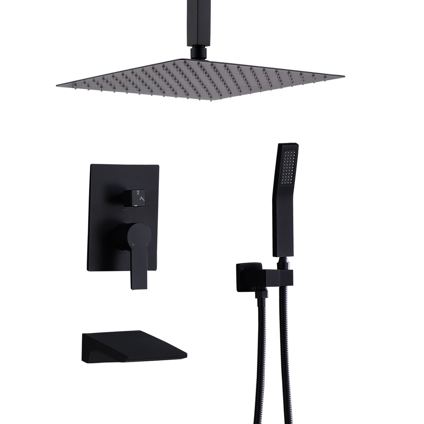 Contemporary Shower System With 12" Rainfall Head And Handheld Spray, Wall Mounted Daily Nest