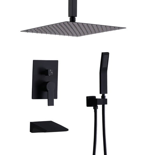 Contemporary Shower System With 12" Rainfall Head And Handheld Spray, Wall Mounted Daily Nest