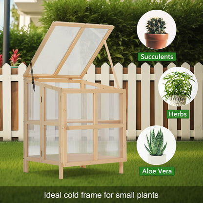 2 Tier Foldable Cold Frame Greenhouse, Portable Wooden Greenhouse Garden Cold Frame Raised Planter Box With Shelves - Natural Wood Daily Nest