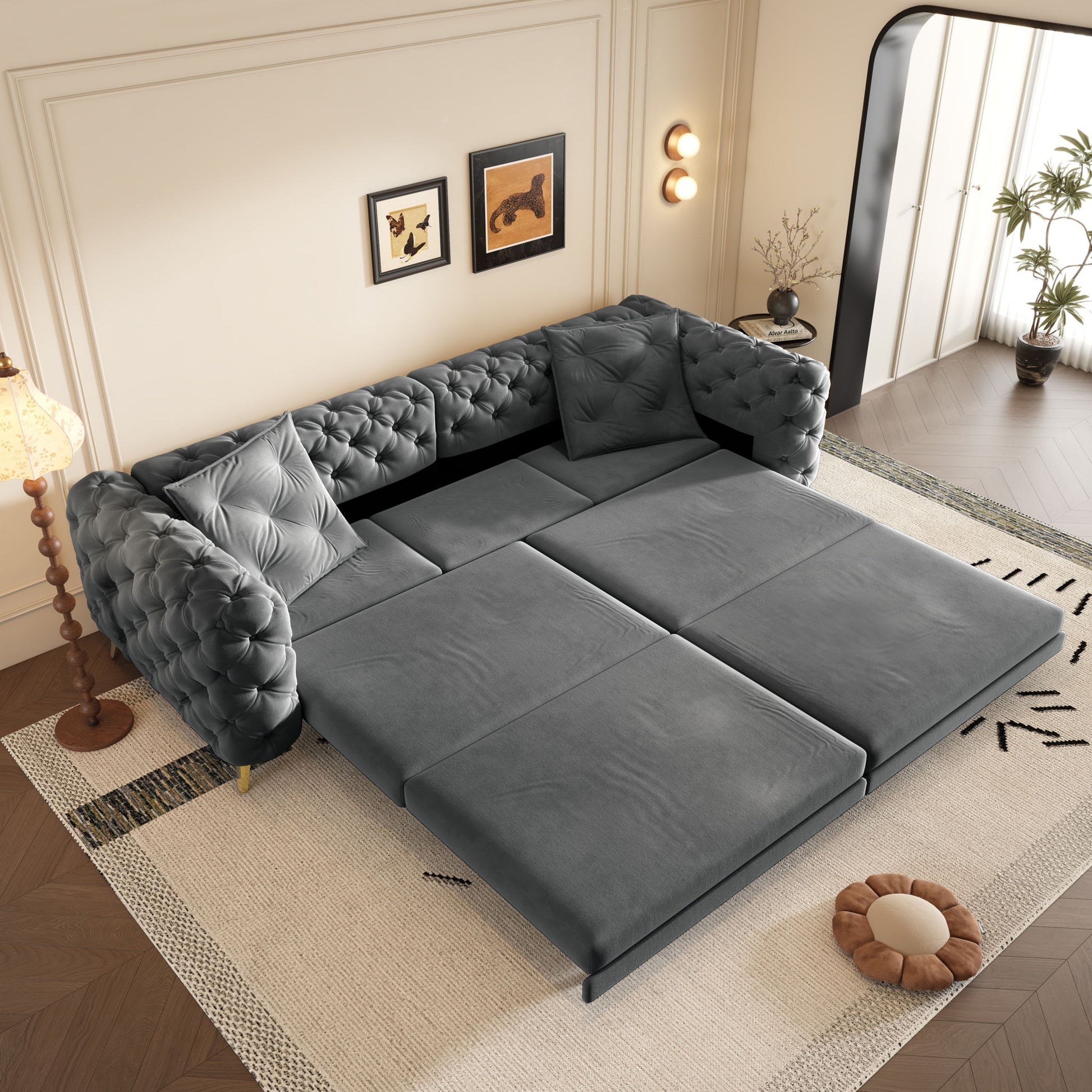 3 In 1 Convertible Sleeper, Deep Seat Pull Out Sofa Bed, Button Tufted Home Essentials