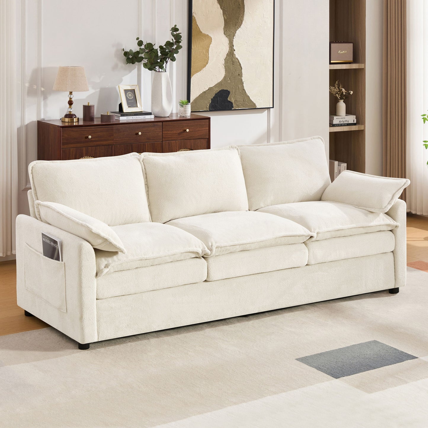 Modern 3 Seater Sofa With Side Storage Pockets For Living Room Hearth and Haven