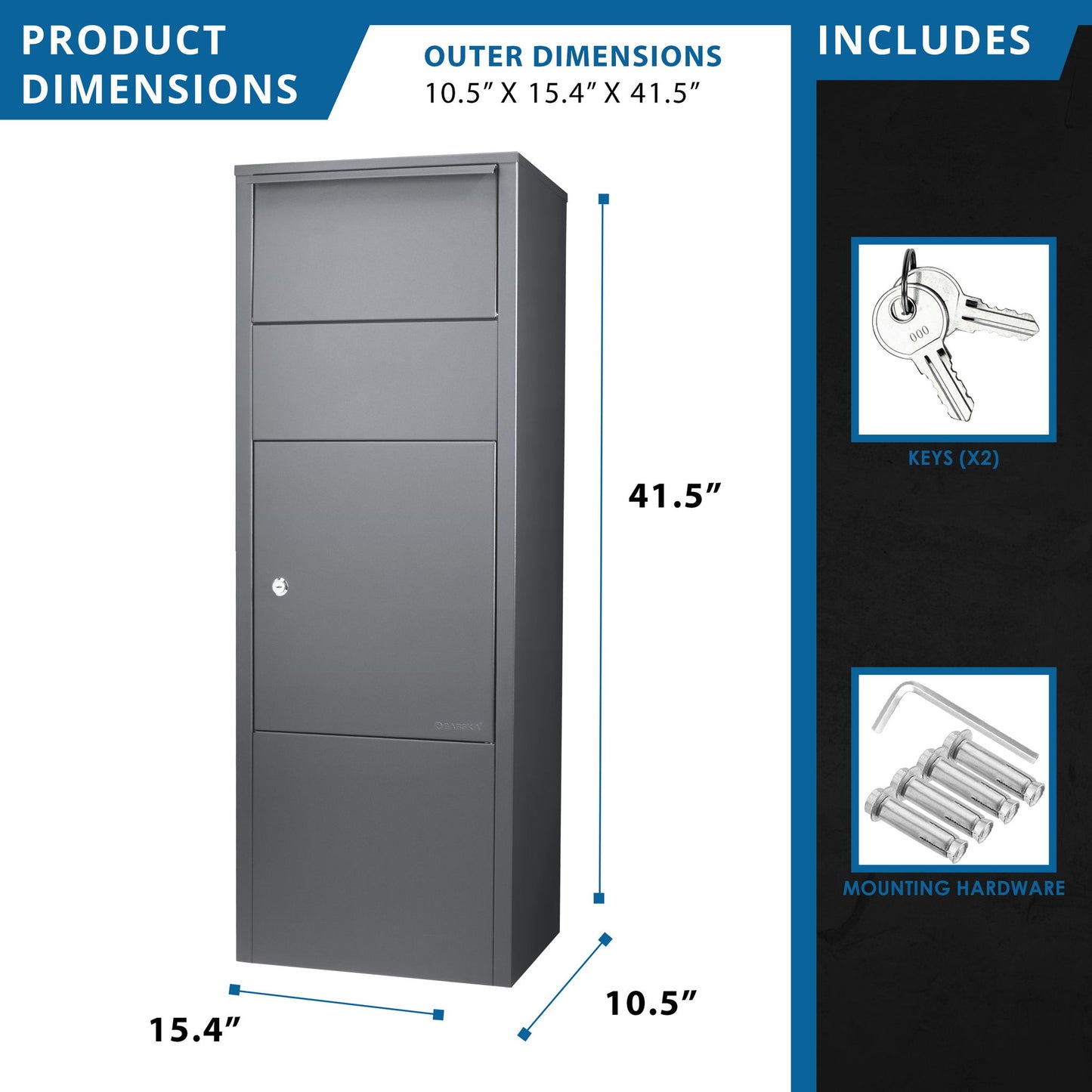 Steel Large Single Compartment Locking Parcel Drop Box With Keyed Access - Gray Daily Nest