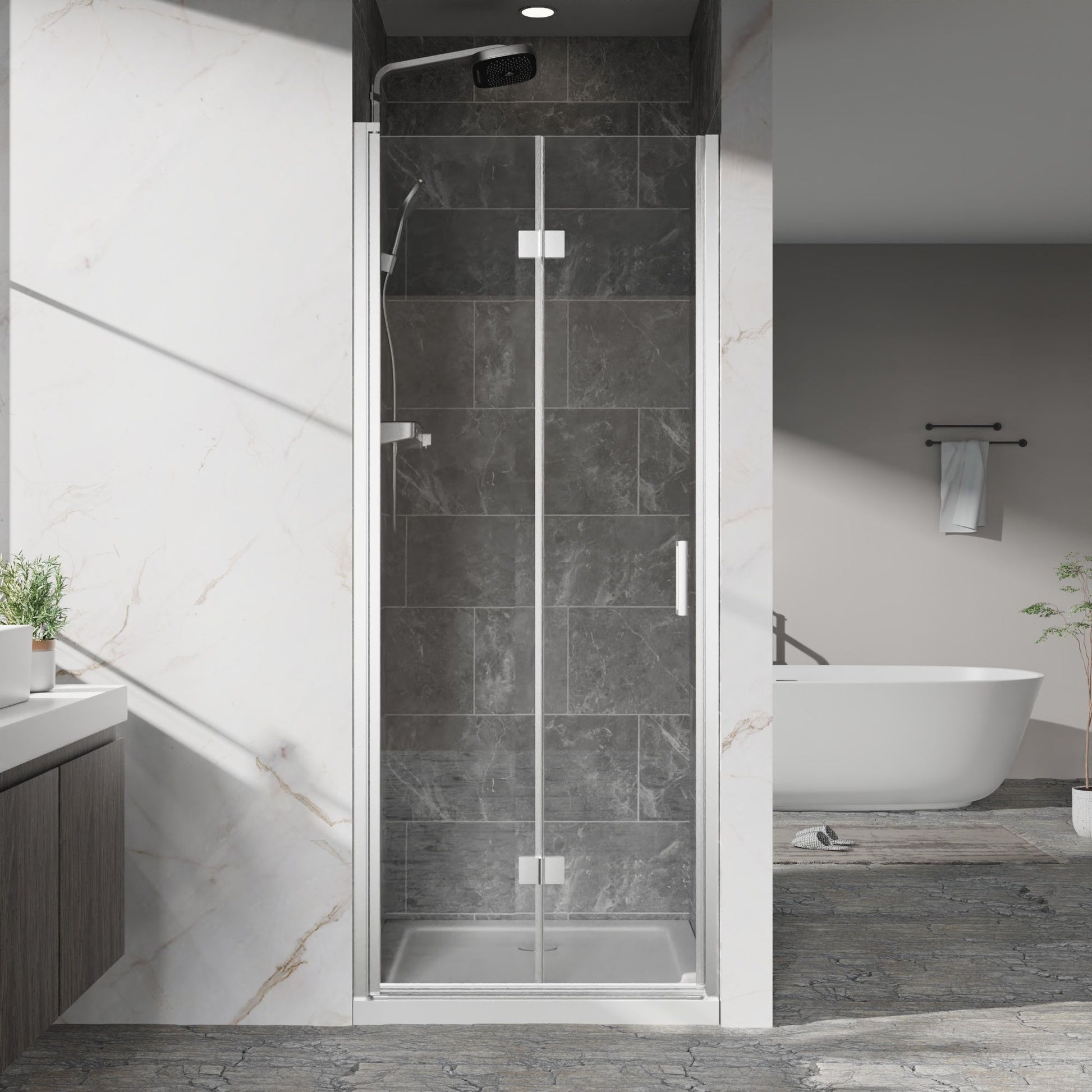 Frameless Bi Fold Shower Doors 30" W X 72" H - Chrome Daily Nest