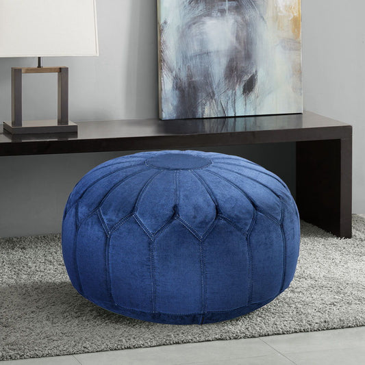 Kelsey - Round Pouf Ottoman - Blue