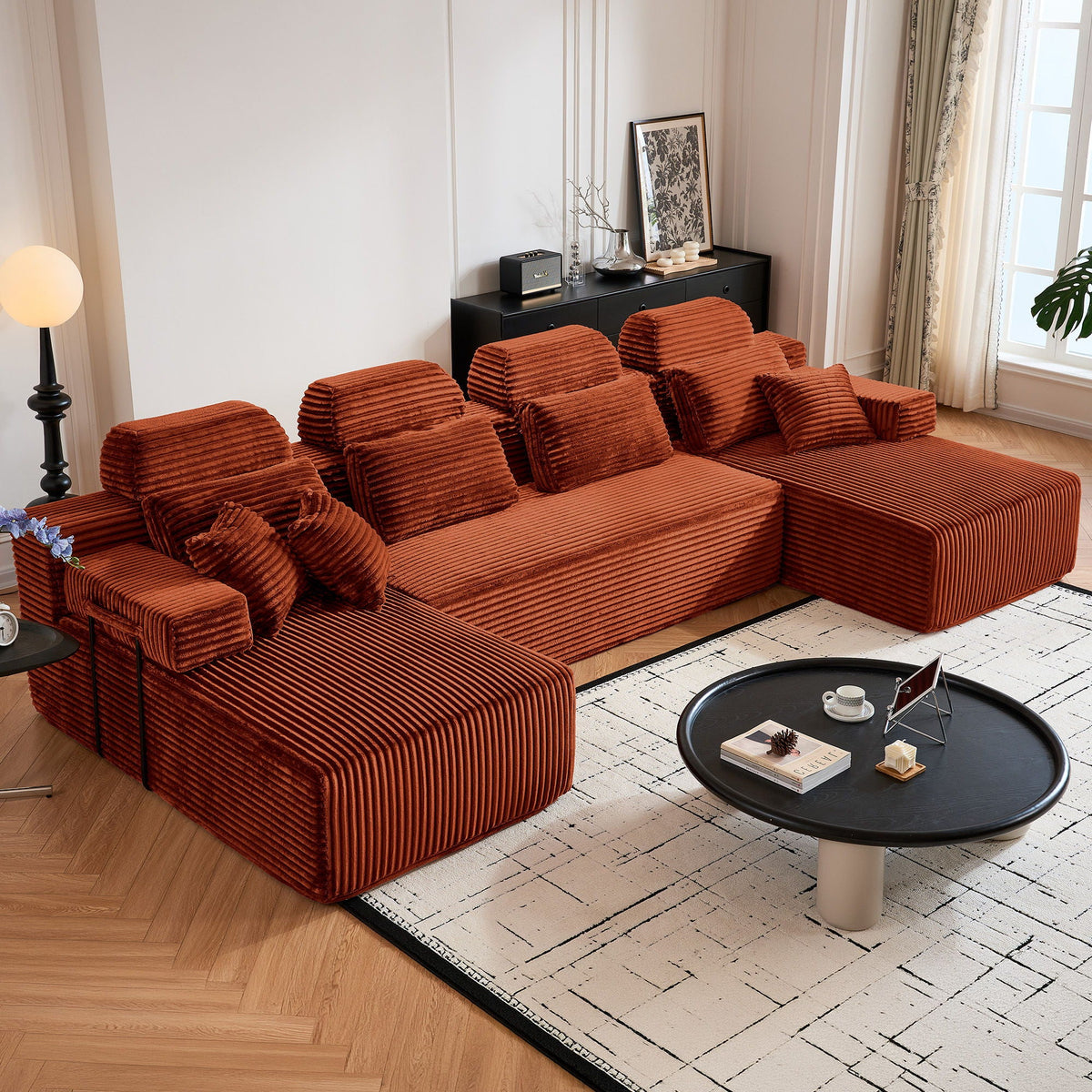 Sectional Sleeper Sofa & Storage Pockets, Modular Couch With Throw Pillows For Living Room Home Essentials