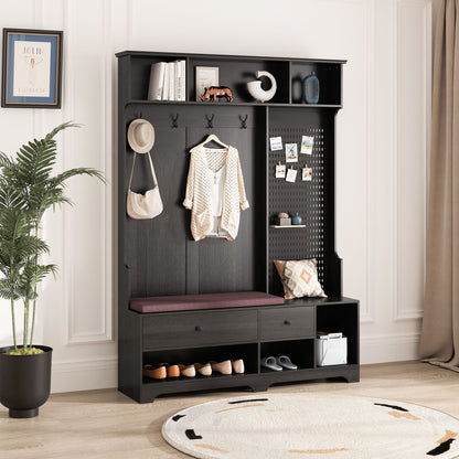 Hallway Hall Tree With Removable Cushion Bench, Coat Rack, Storage Shelves Home Essentials