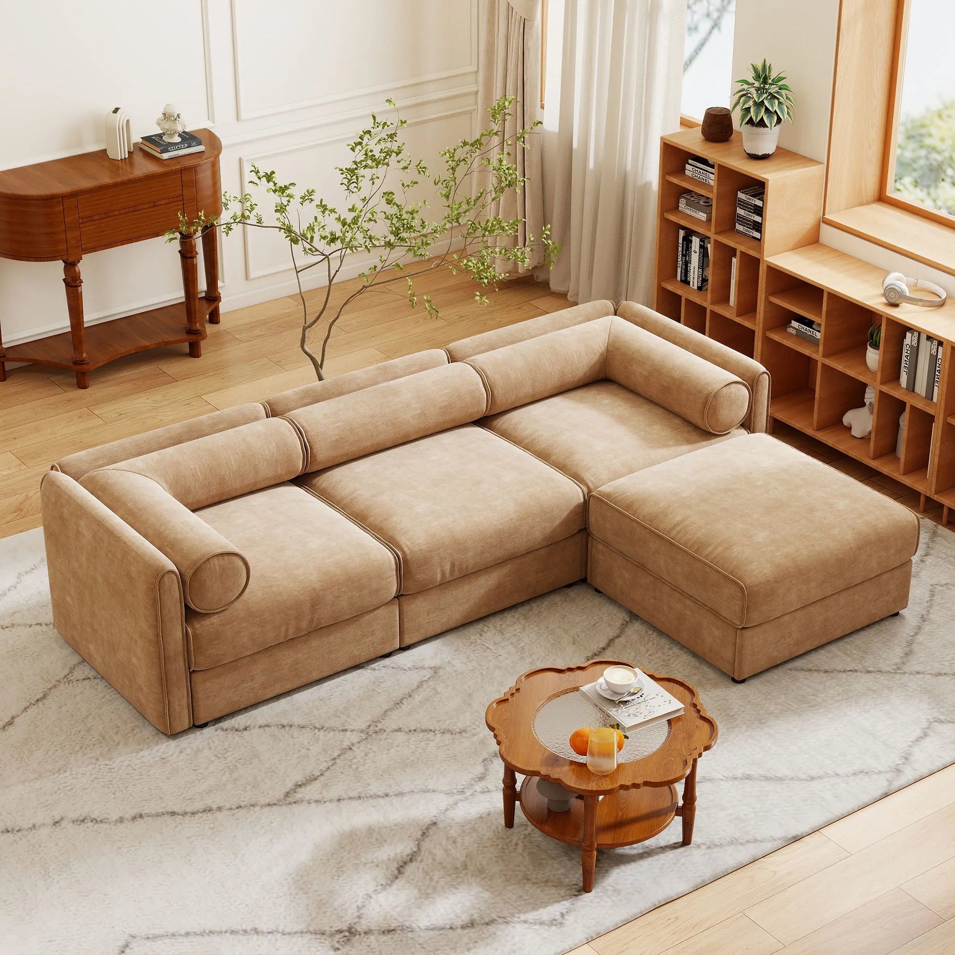Contemporary Elegant White Chenille Sofa With Storage And Ottoman Home Essentials