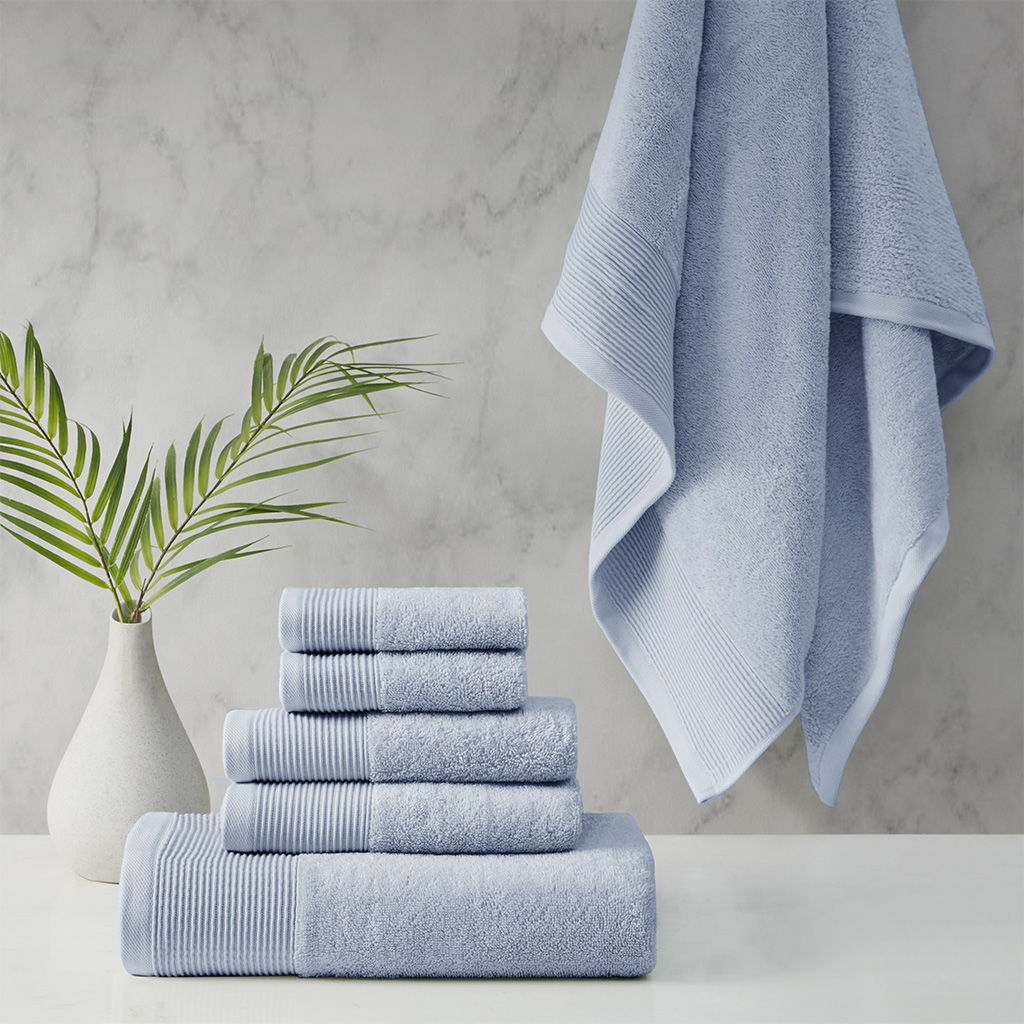 Nuage - Cotton Tencel Blend Antimicrobial 6 Piece Towel Set - Blue