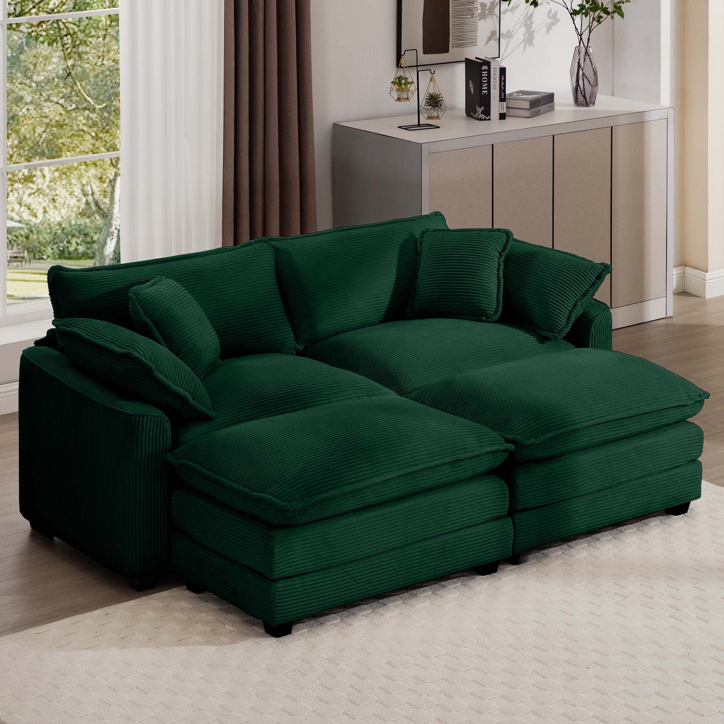 Modern Oversized Modular Cushion Sofa With Ottoman, Low Back, Deep Seating Sofa Set Home Essentials