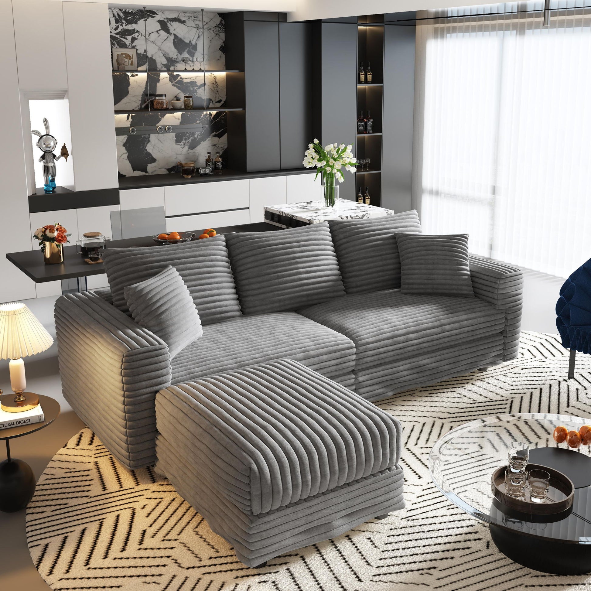 Convertible Deep Seat Sofa With Soft Pillows And Ottomans Home Essentials