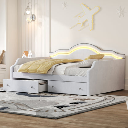 Upholstered Daybed With LED Lights And 2 Drawersme Dreamland