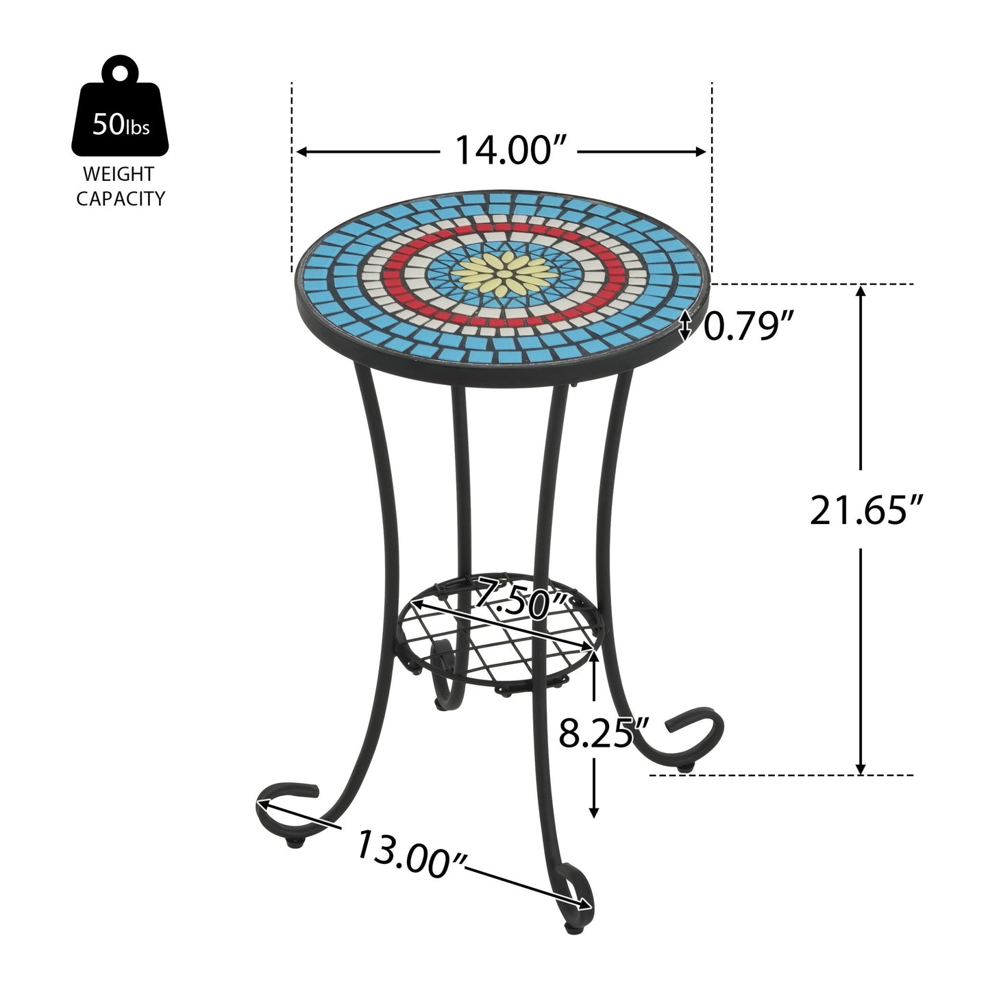 Ceramic Tile And Iron Patio Side Table With Shelf Noble House