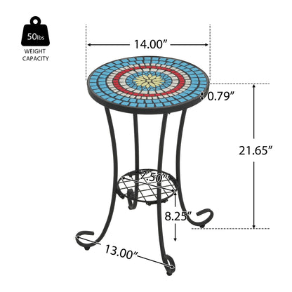 Ceramic Tile And Iron Patio Side Table With Shelf Noble House