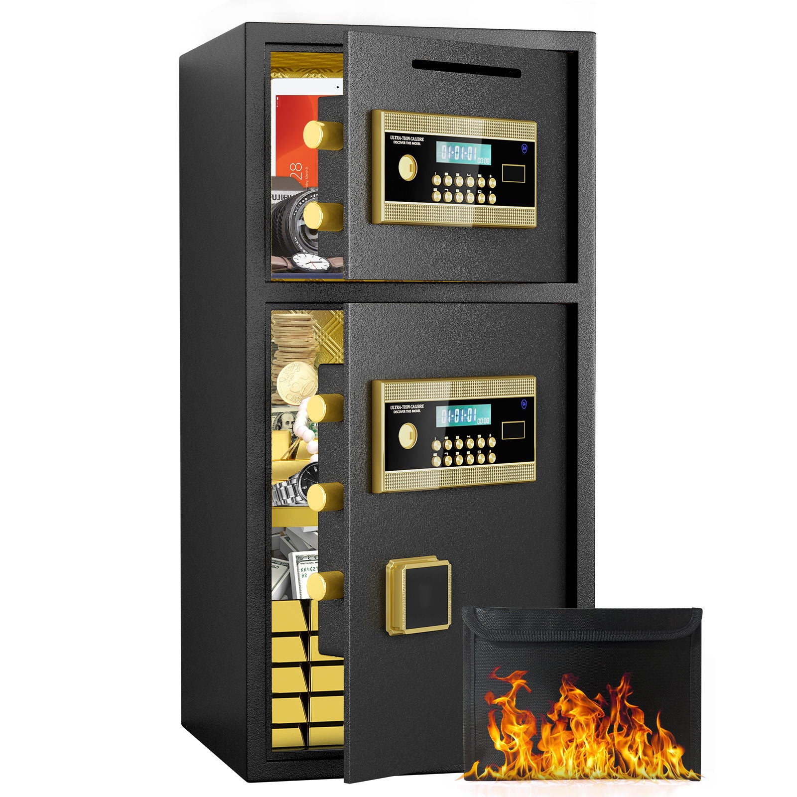Large Double Door Coin Operated Safe, Digital Security Safe With Fireproof And Waterproof Bag Daily Nest