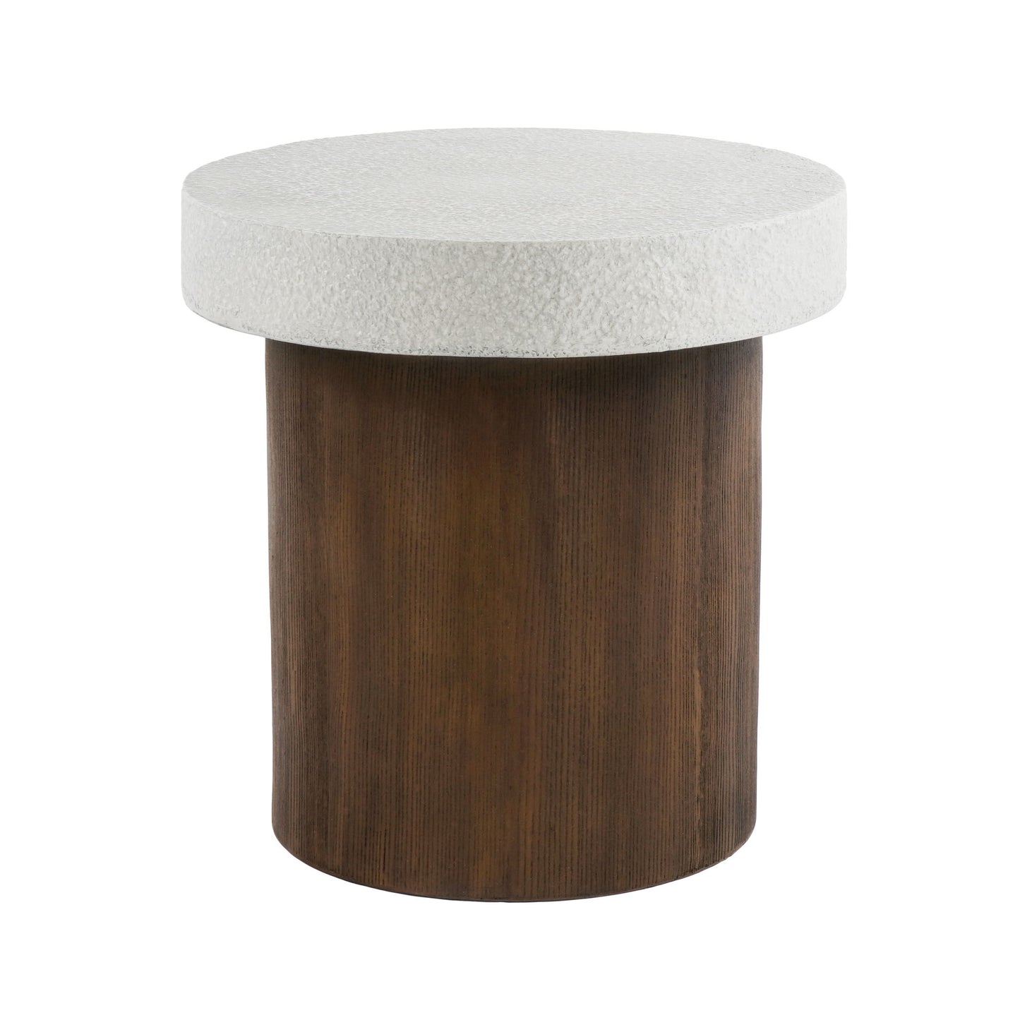 Mgo Cylindrical Side Table With Faux Stone Top And Wood Faux Base - Antique White / Natural Noble House