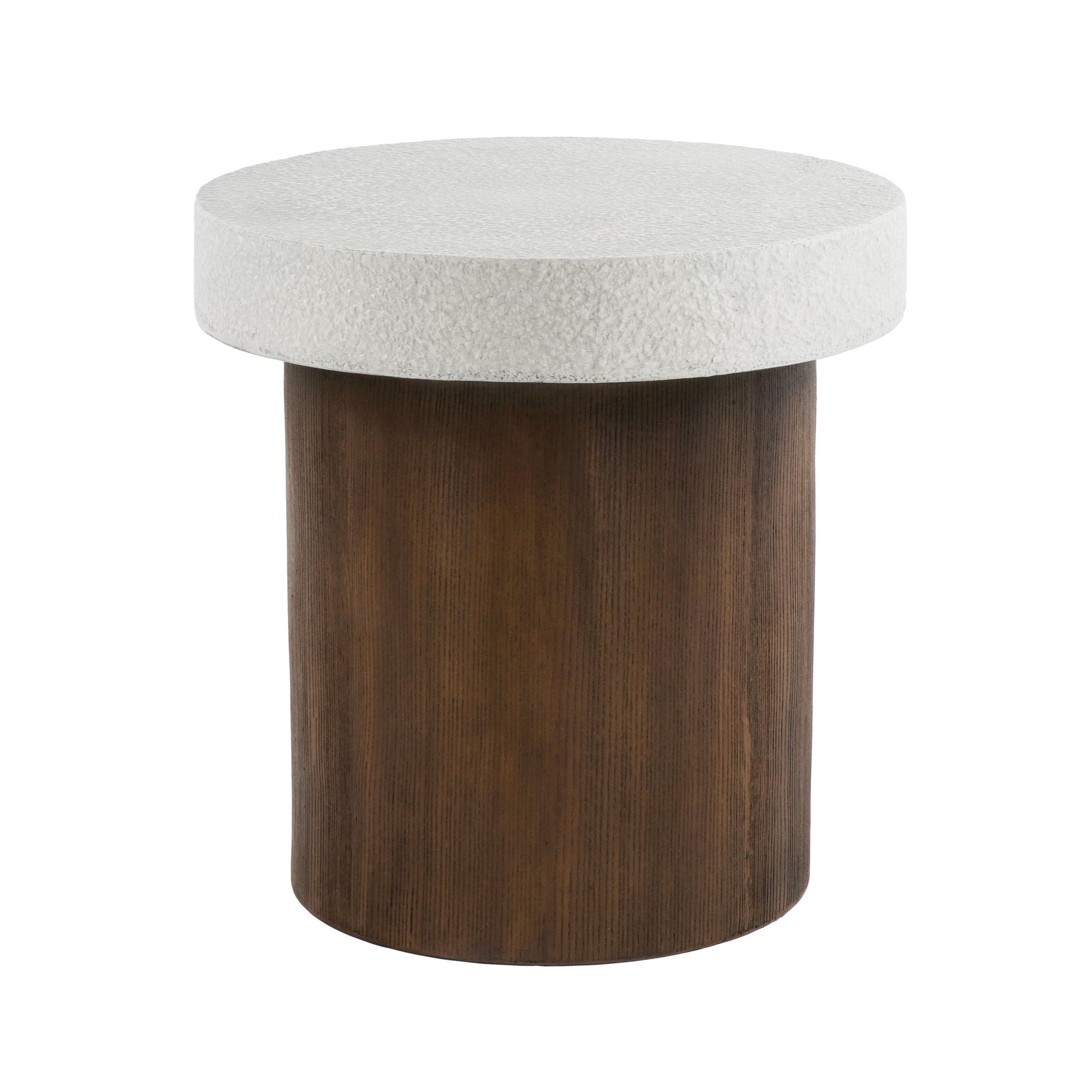 Mgo Cylindrical Side Table With Faux Stone Top And Wood Faux Base - Antique White / Natural Noble House