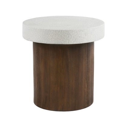 Mgo Cylindrical Side Table With Faux Stone Top And Wood Faux Base - Antique White / Natural Noble House