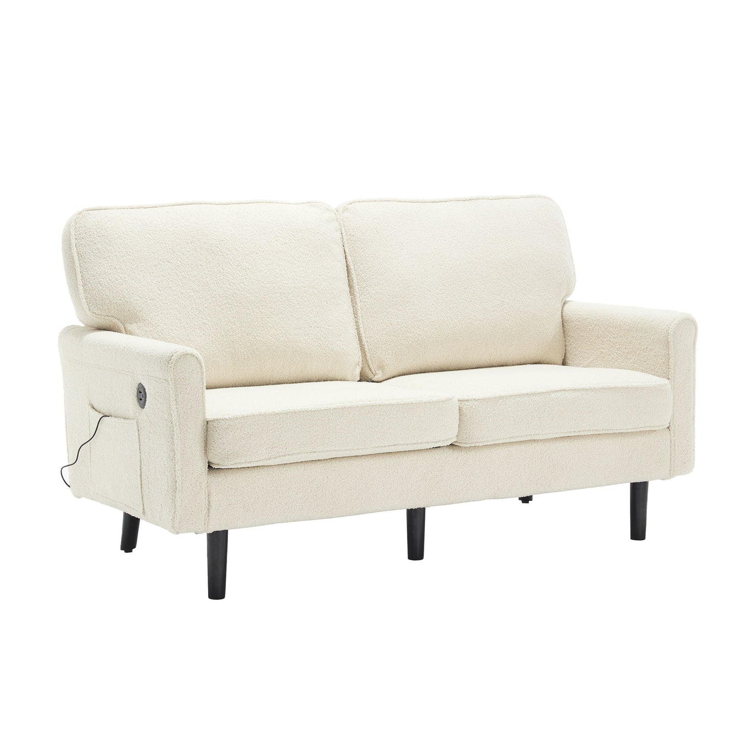 Mid Century Modern Loveseat Sofa With USB Ports, Removable Pillow Cover Home Essentials