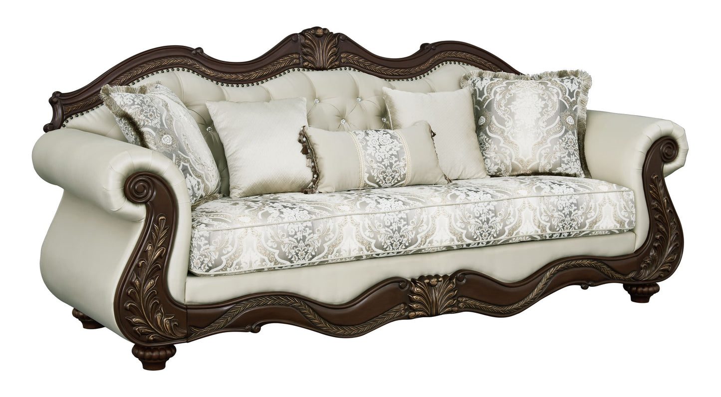 Pierce - Sofa With 5 Pillows - Beige / Cherry Acme