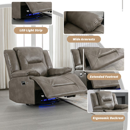 360° Swivel And Rocking Home Theater Recliner Manual Recliner Chair With A Led Light Strip For Living Room