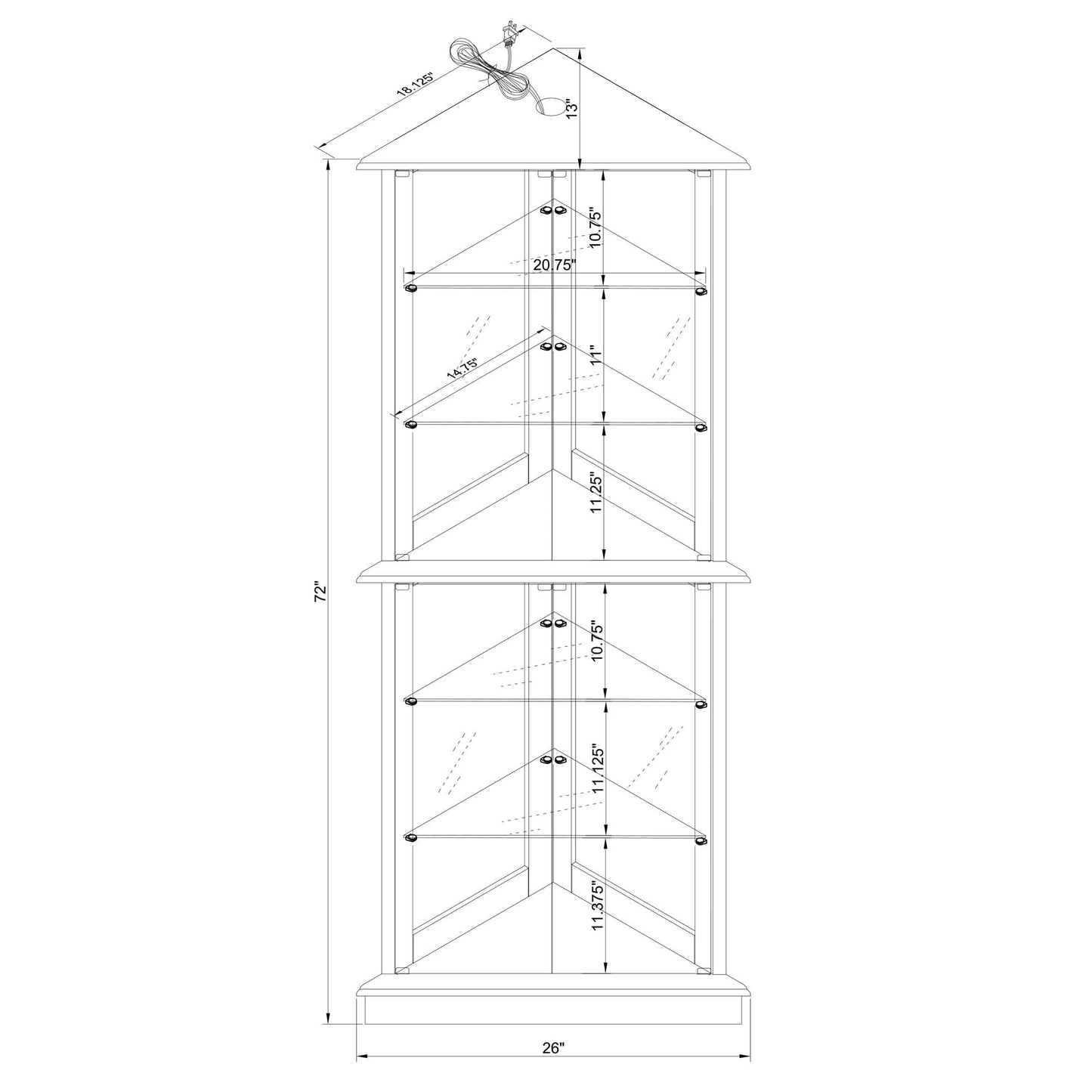 Corner Curio Dispaly Cabinet With Lights, Adjustable Tempered Glass Shelves, Mirrored Back (E26 Light Bulb Not Included) - Snoozhouse