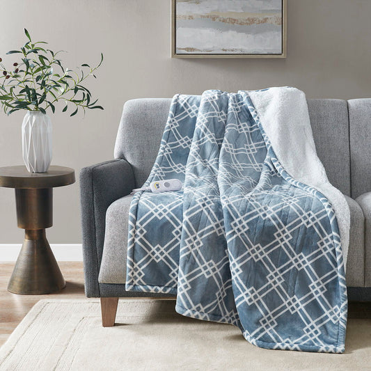 Printed Heated Throw - Blue