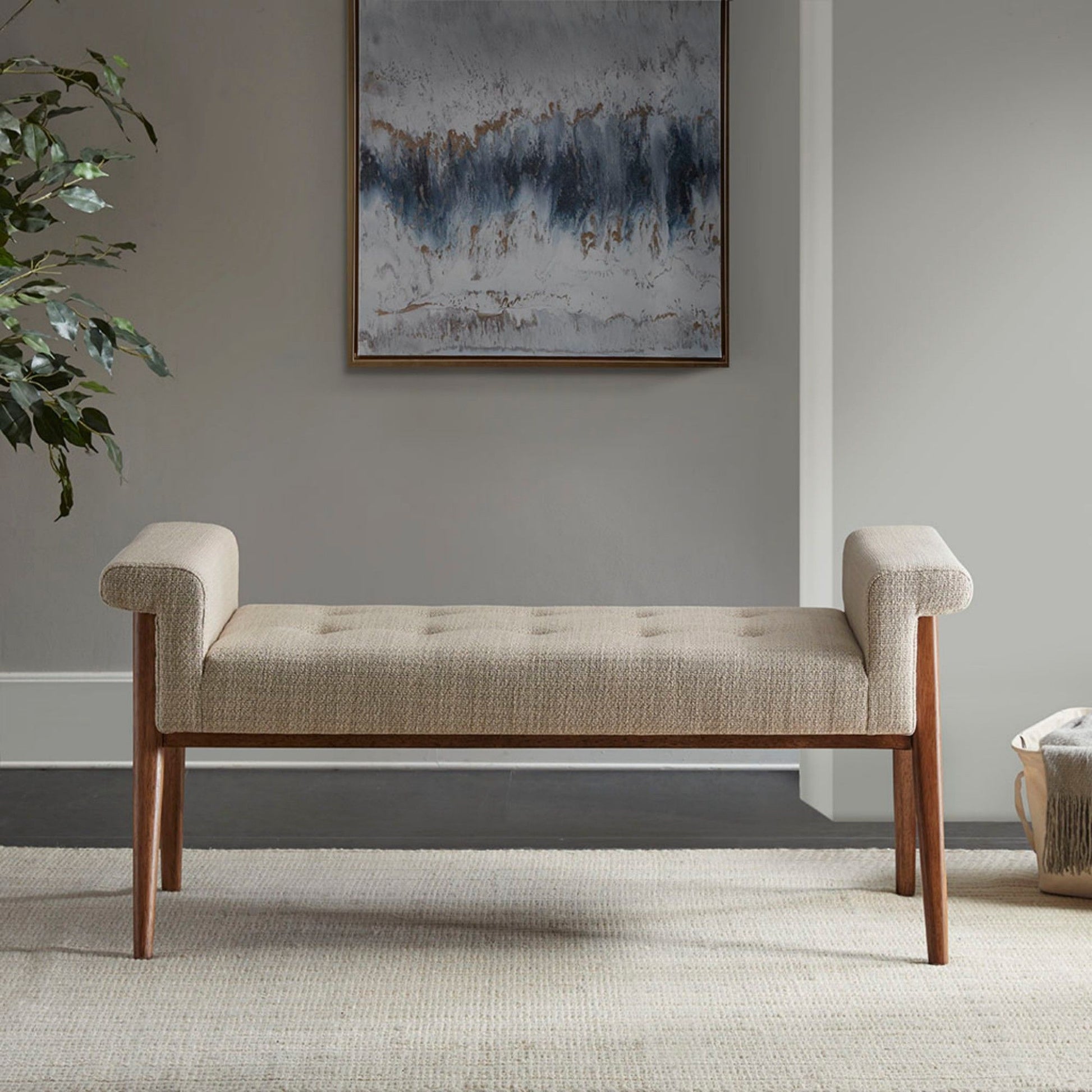 Accent Bench With Button Tufted Seat - Tan - Snoozhouse