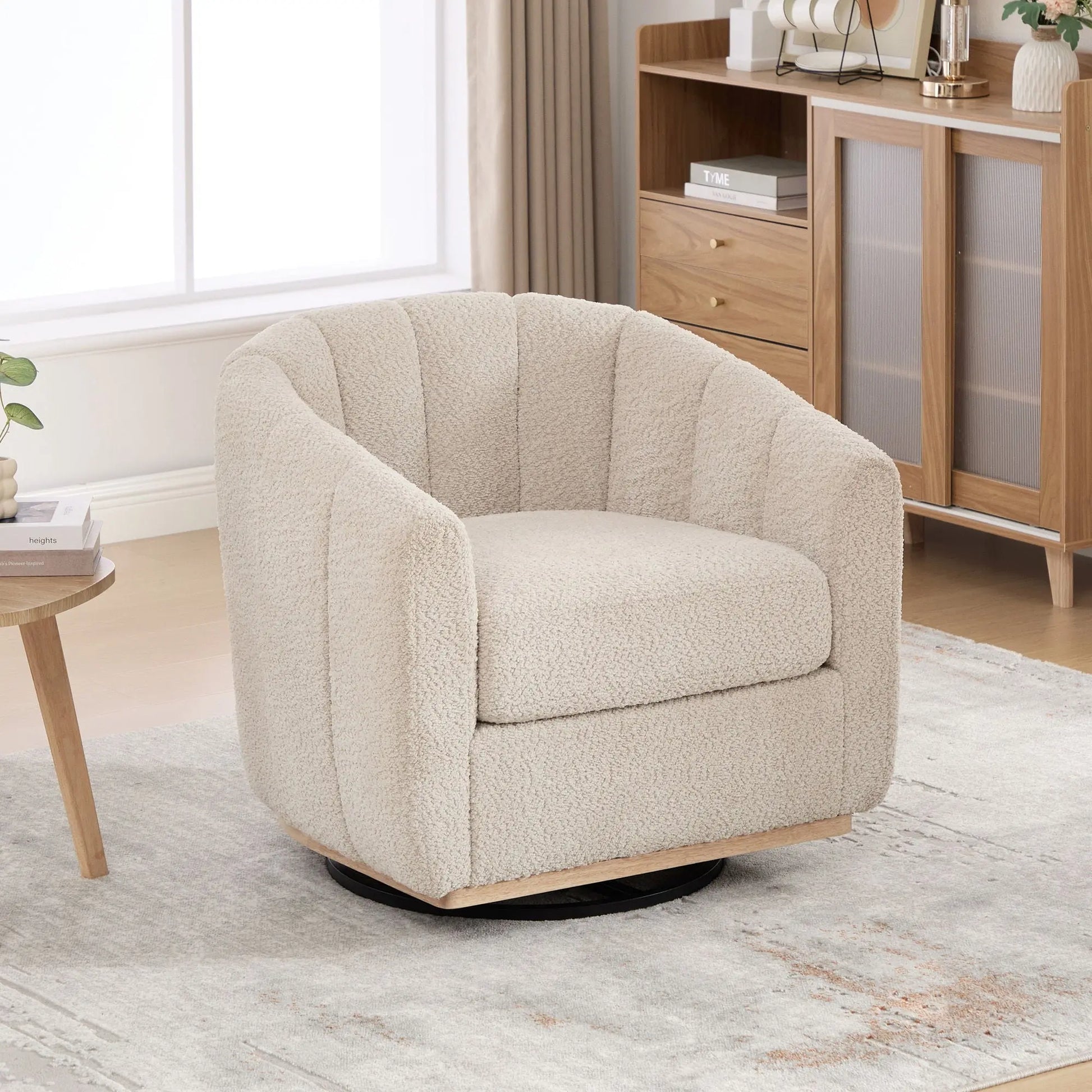Swivel Upholstered Barrel Chair With Metal Base Home Essentials
