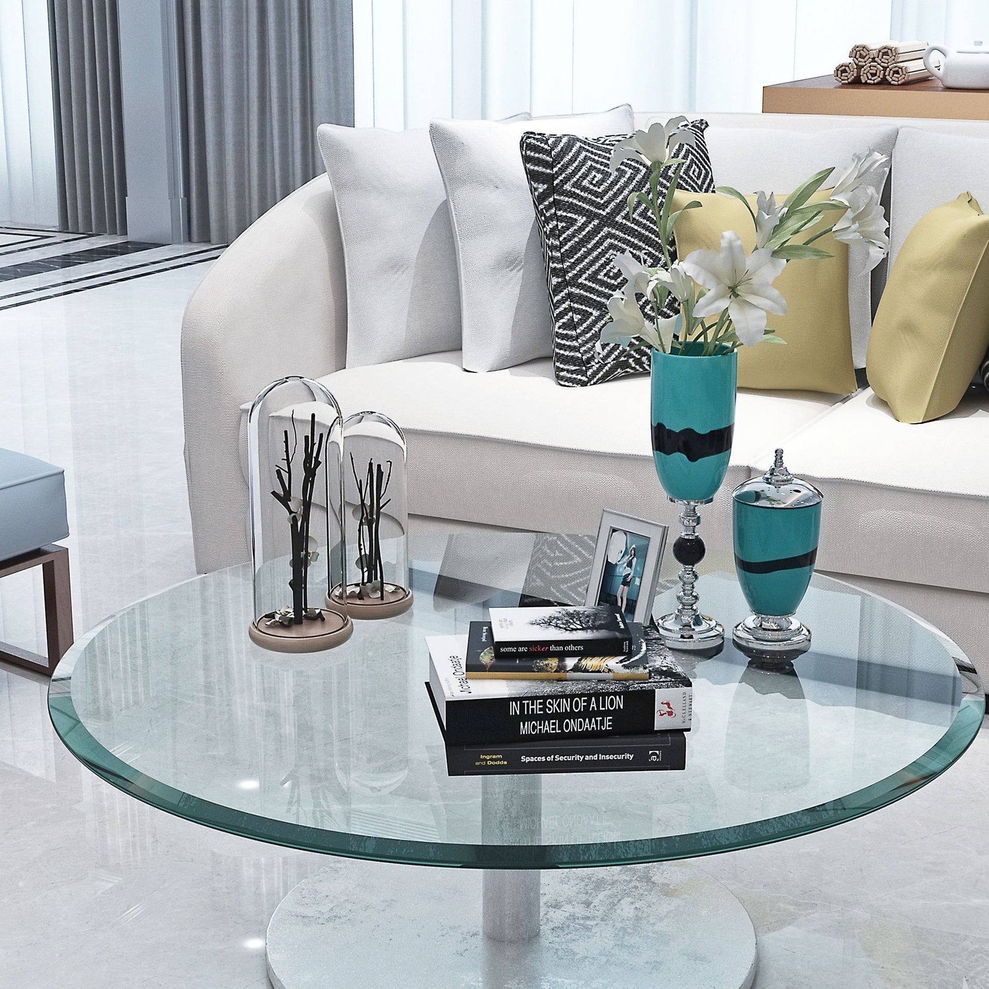 Round Tempered Glass Table Top Glass Thick Beveled Polished Edge Home Essentials