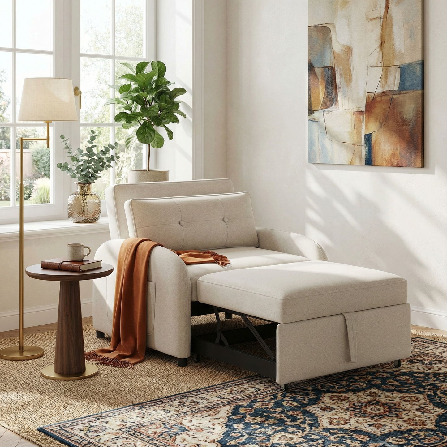 3 In 1 Convertible Sleeper Sofa Bed For Living Room Noble House