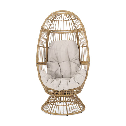 Patio Swivel Basket Egg Chair With Cushion Noble House