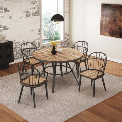 Contemporary Indoor Dining Set With Metal Legs, Birch, And Metal - Black / Natural Noble House