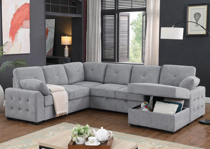 Nyhan - Upholstered Corner Sectional With Pull Out Loveseat And Storaged Chaise - Light Gray Urban Retreats
