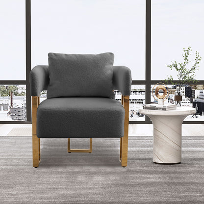 Modern Decorative Chair Teddy Fleece Upholstered And Metal Foot Home Essentials